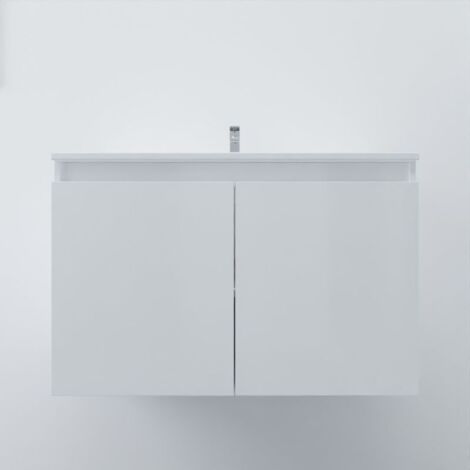 Meuble salle de bain suspendu 80 cm PROLINE- Blanc- Plan vasque en Céramique