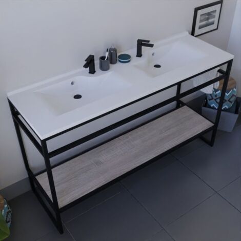 Meuble salle de bain STRUCTURA 140 cm avec plan double vasque- plan stratifié Bois
