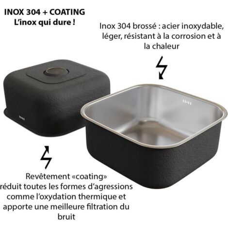 Cuisibane – Kitchenette 120 cm avec plan de travail stratifié et évier inox – Emplacement frigo top – Façade bois – Jambage bas 60 cm - K08L-PT (1/5)