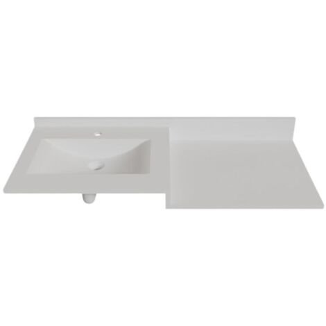 Cuisibane – Plan vasque 120 cm en résine – Vasque déportée à droite ou à gauche – Dosseret intégré et trop-plein moulé – Blanc