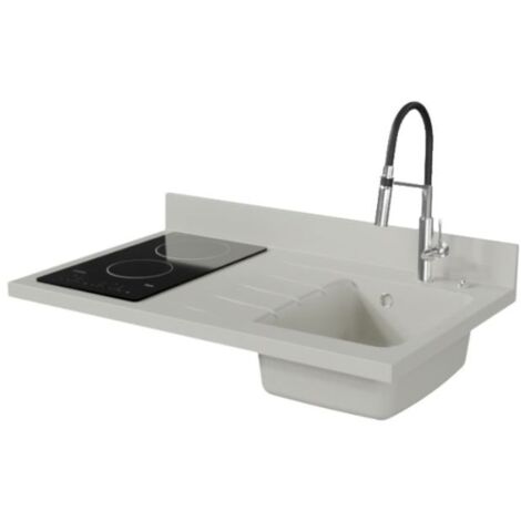 Plan de travail monobloc PlaniQuartz avec évier - 100 cm - Snova - évier à droite - Plaque de cuisson Vitrocéramique