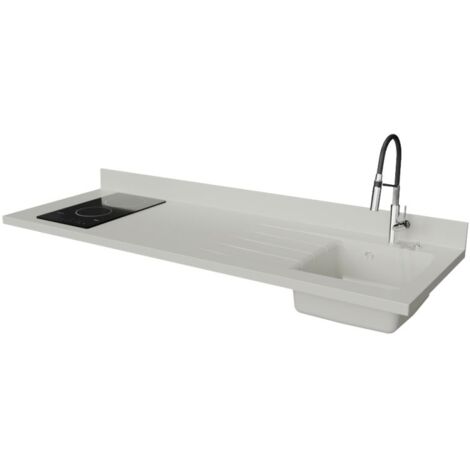 Plan de travail monobloc PlaniQuartz avec évier - 180 cm - Snova - évier à droite - Plaque de cuisson Vitrocéramique