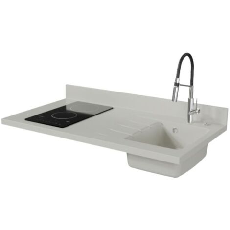 Plan de travail monobloc PlaniQuartz avec évier - 120 cm - Snova - évier à droite - Plaque de cuisson Vitrocéramique