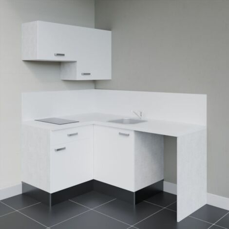 Kitchenette d'angle KA02L-PT avec plan de travail et évier Façade Blanc - Plan Blanc - Evier
