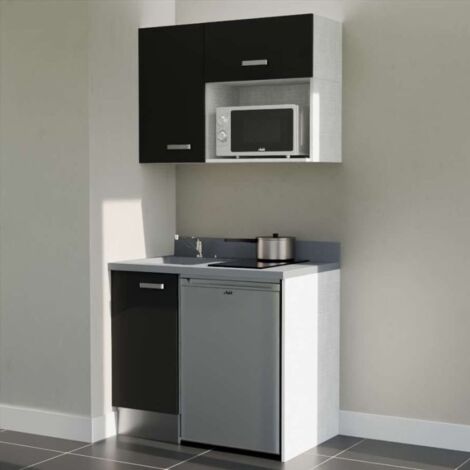 Kitchenette K00L - 100 cm - emplacements frigo top et micro-ondes-Noir-Cromo-évier à gauche