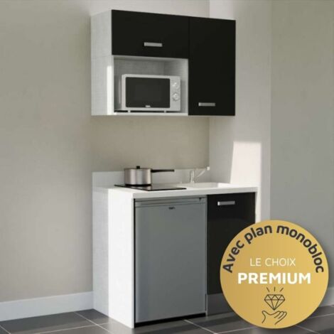 Kitchenette K00L - 100 cm - emplacements frigo top et micro-ondes-Noir-Snova-évier à droite