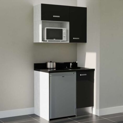 Kitchenette K00L - 100 cm - emplacements frigo top et micro-ondes-Noir-Nero-évier à droite