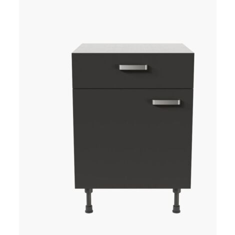 Meuble de cuisine bas - 1 porte + 1 tiroir - 60 cm - Noir