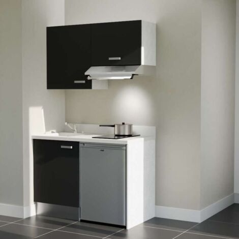 Kitchenette K01L - 120 cm - emplacements frigo top et hotte-Noir-Snova-évier à gauche