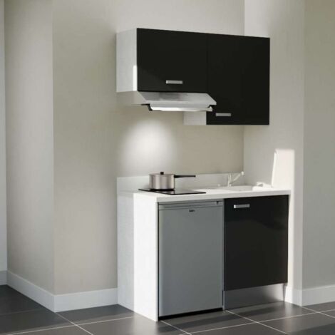 Kitchenette K01L - 120 cm - emplacements frigo top et hotte-Noir-Snova-évier à droite