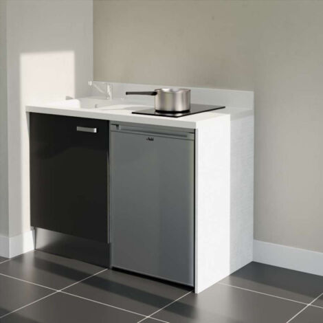 Kitchenette K08L - 120 cm avec plan monobloc et emplacement frigo top-Noir-Snova-évier à gauche (1/5)