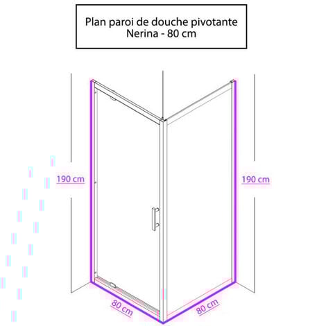 Porte de douche d'angle 80x80 cm avec retour fixe NERINA