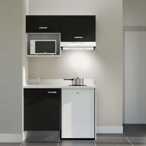 Kitchenette K02L - 120 cm - plan monobloc évier intégré Snova- évier à gauche - Façades Noir + Electroménager inclus coloris Blanc