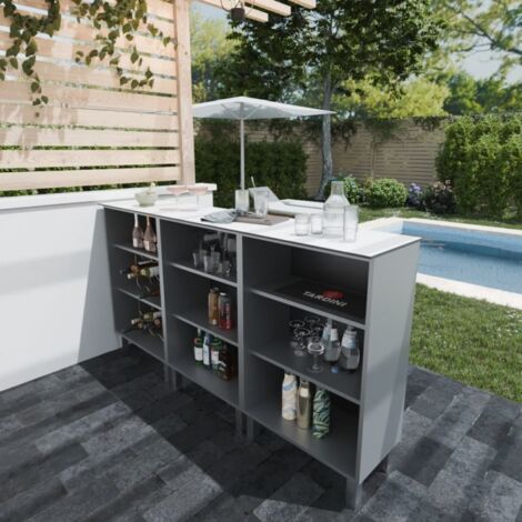 Cuisibane – Meuble bar en inox SS304 pour cuisine d'extérieur – 195 cm – Résistant à l'humidité, gel, chaleur et UV – Installation facile