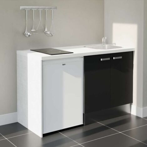 Kitchenette K17L-PT - 140 cm avec plan de travail et évier - Façade Noir - Plan Blanc - Crédences Non