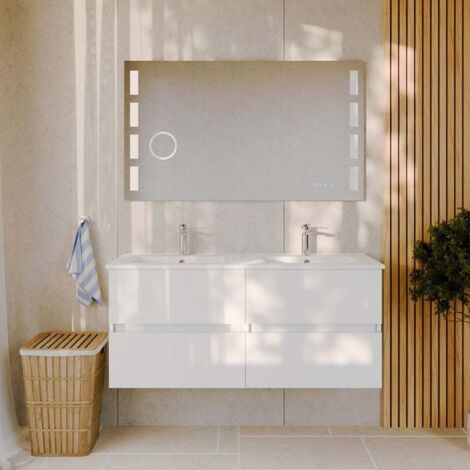 Meuble double vasque 120 cm ROSALY avec miroir Excell Plus- - Plan vasque en Céramique (1/3)