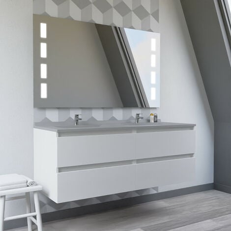 Meuble lave-linge IDEA avec plan vasque déportée + miroir LED Prestige