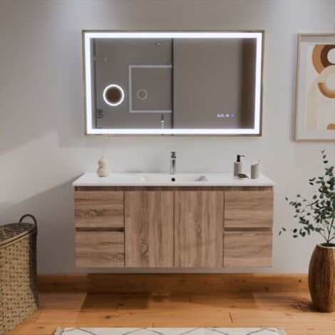 Meuble salle de bain RAPHA 120 cm vasque centrée + miroir led Cara doré (1/5)