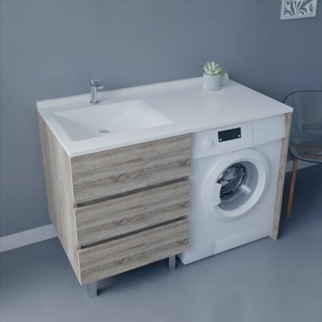 Meuble spécial lave-linge KORA avec plan vasque déportée 124 cm x