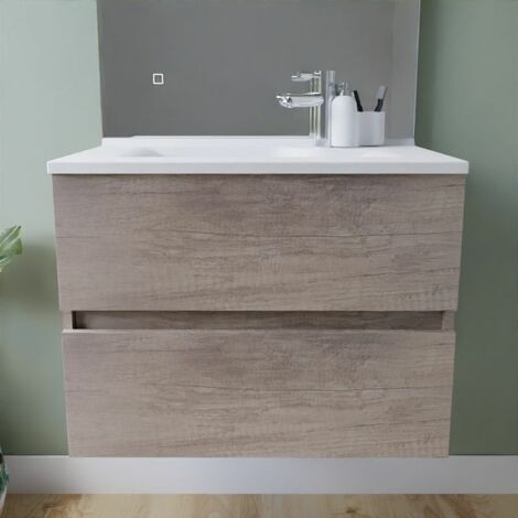 Meuble salle de bain suspendu 70 cm ROSALY INOX- Bois- Plan vasque en Résine