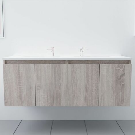 Meuble double vasque 140 cm PROLINE- Bois - vasque en résine