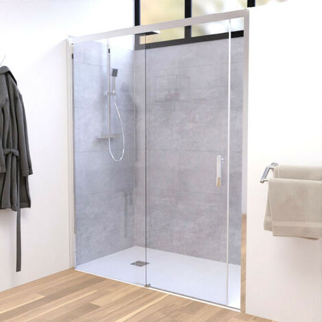 Cuisibane – Porte de douche coulissante 160 cm – Verre securit 6 mm traité anticalcaire – Hauteur 190 cm – Passage 70 cm – Réversible