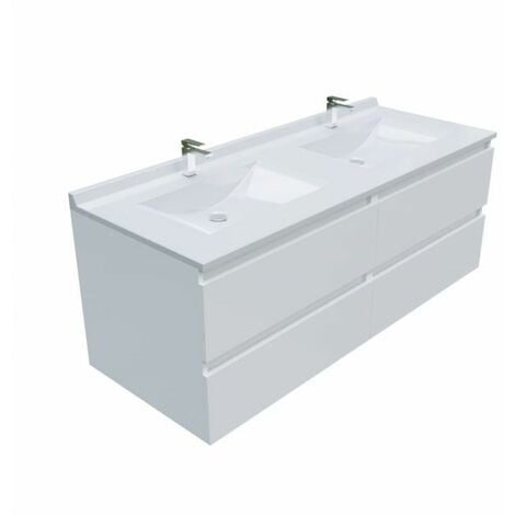 Meuble double vasque ARLEQUIN 140 cm- Vasque Blanc- Traverses Blanc