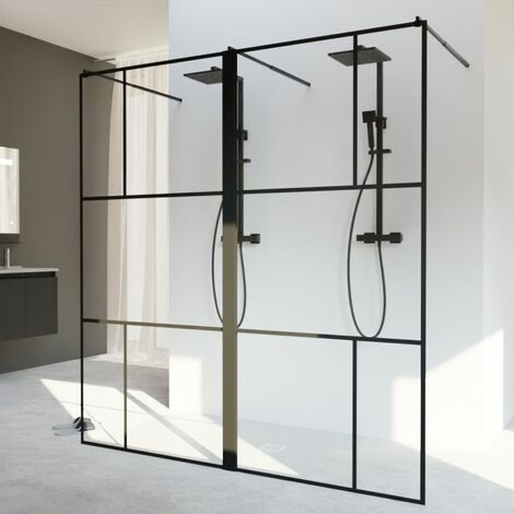Cuisibane – Paroi de douche fixe en verre trempé 8mm – Hauteur 200 cm – Largeur 190 cm – Profilés alu noir mat – Système Stop Water étanche