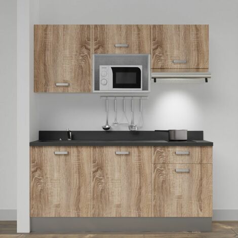 Kitchenette K30L - 180 cm - emplacements micro-ondes et hotte-Bois-Nero-évier à gauche
