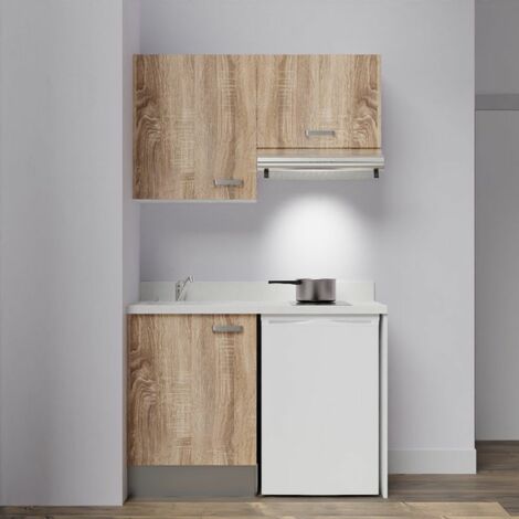 Kitchenette K01L - 120 cm - emplacements frigo top et hotte-Bois-Snova-évier à gauche