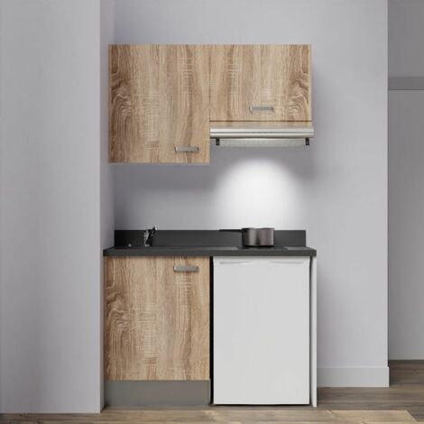 Kitchenette K01L - 120 cm - emplacements frigo top et hotte-Bois-Nero-évier à gauche