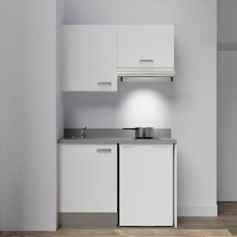 Kitchenette K01L - 120 cm - emplacements frigo top et hotte-Blanc-Cromo-évier à gauche