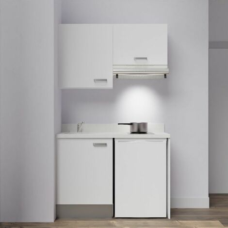 Kitchenette K01L - 120 cm - emplacements frigo top et hotte-Blanc-Snova-évier à gauche