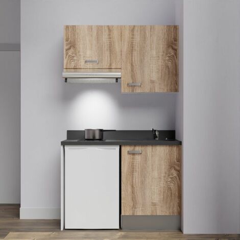 Kitchenette K01L - 120 cm - emplacements frigo top et hotte-Bois-Nero-évier à droite