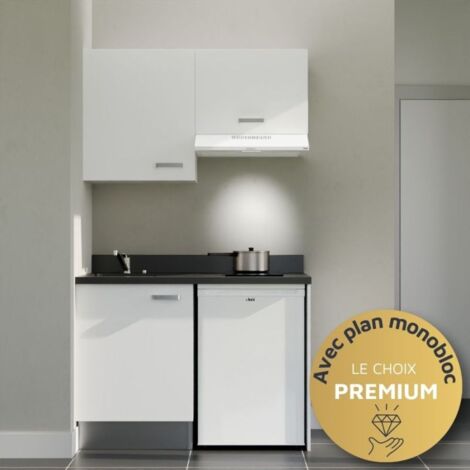 Kitchenette K01L - 120 cm - emplacements frigo top et hotte-Blanc-Nero-évier à gauche