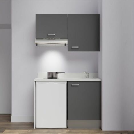 Kitchenette K01L - 120 cm - emplacements frigo top et hotte-Gris-Snova-évier à droite
