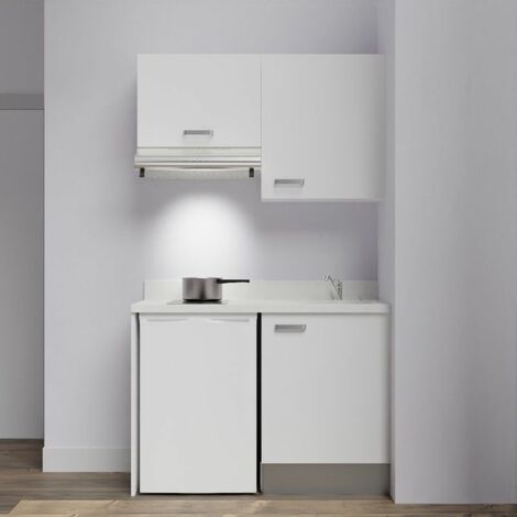 Kitchenette K01L - 120 cm - emplacements frigo top et hotte-Blanc-Snova-évier à droite