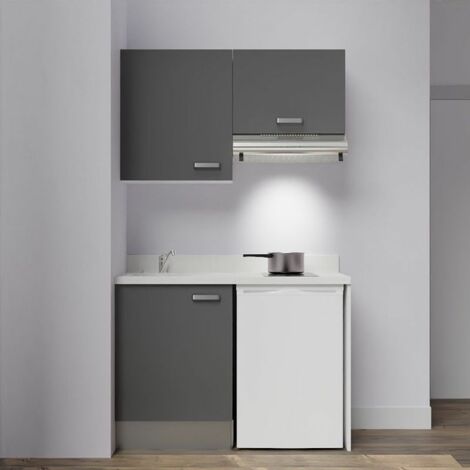 Kitchenette K01L - 120 cm - emplacements frigo top et hotte-Gris-Snova-évier à gauche