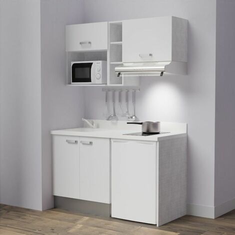 Kitchenette K13L - 140 cm - emplacements frigo, hotte et micro-ondes-Blanc-Snova-évier à gauche
