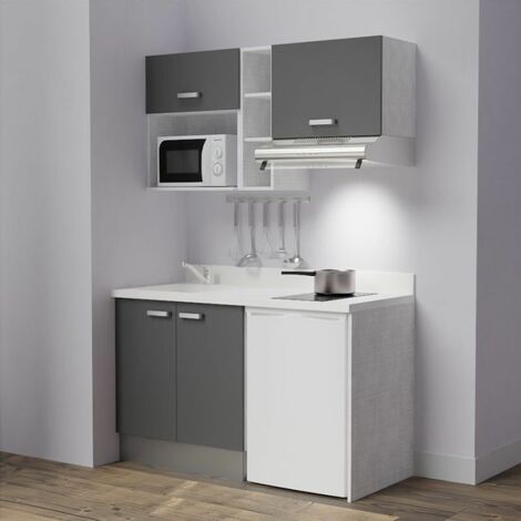Kitchenette K13L - 140 cm - emplacements frigo, hotte et micro-ondes-Gris-Snova-évier à gauche