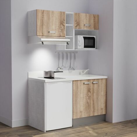 Kitchenette K13L - 140 cm - emplacements frigo, hotte et micro-ondes-Bois-Snova-évier à droite