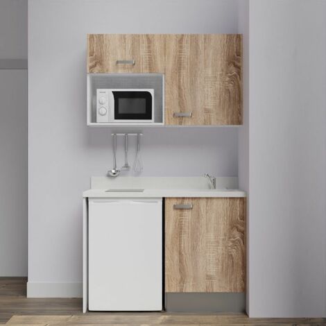 Kitchenette K07L - 120 cm - emplacements frigo top et micro-ondes-Bois-Snova-évier à droite