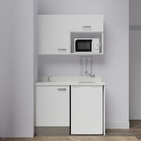 Kitchenette K07L - 120 cm - emplacements frigo top et micro-ondes-Blanc-Snova-évier à gauche