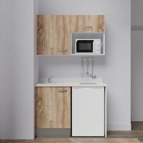 Kitchenette K07L - 120 cm - emplacements frigo top et micro-ondes-Bois-Snova-évier à gauche