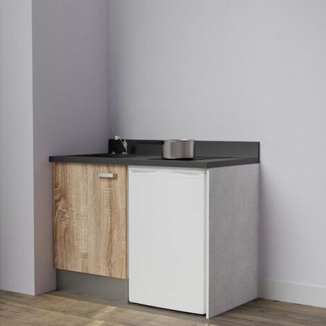 Kitchenette K08L - 120 cm avec plan monobloc et emplacement frigo top-Bois-Nero-évier à gauche