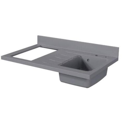 Plan de travail monobloc PlaniQuartz avec évier - 100 cm - Cromo - évier à droite - Plaque de cuisson Non inclus