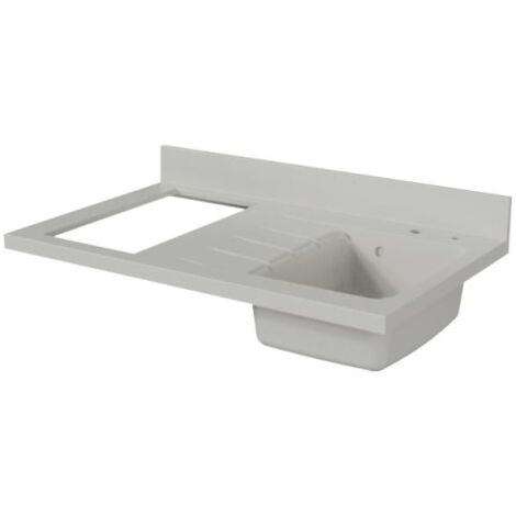 Cuisibane – Plan de travail monobloc en quartz 100 cm – Évier à droite – Crédence arrière 10 cm – Vidage automatique – Fabrication européenne