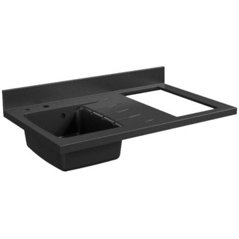 Cuisibane – Plan de travail monobloc en PlaniQuartz 100 cm – Évier à gauche – Coloris noir – Compatible plaque de cuisson vitrocéramique