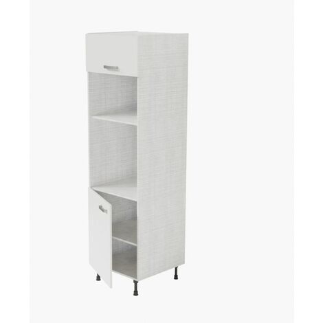 Cuisibane – Colonne de cuisine encastrable pour four et micro-ondes – Dimensions 60x200 cm – Caisson gris clair aspect tissé – Portes chêne, blanc, noir ou gris