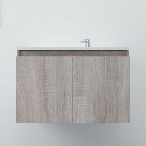 Meuble salle de bain suspendu 80 cm PROLINE- Bois- Plan vasque en Résine